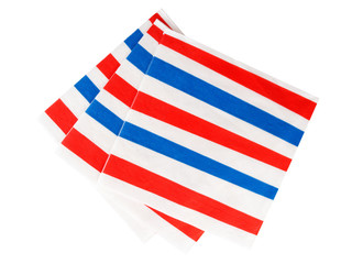 Red white and blue striped natpkins, serviettes - isolated