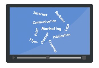 Marketing : nuage de mots clés dans un écran vidéo