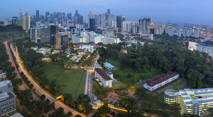 Singapore Skyline with Central Expressway at Dusk