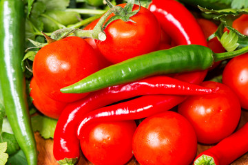 Tomato and red hot chili peppers