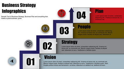 Four step business strategy with arrow heading up