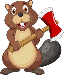 Beaver cartoon holding axe © tigatelu