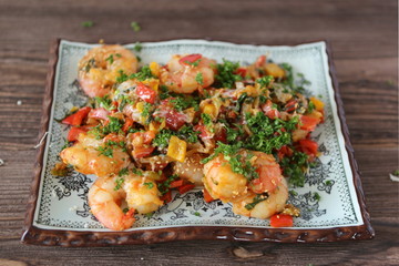 boiled shrimps and vegetables