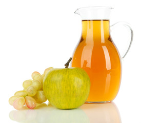Apple juice in pitcher isolated on white