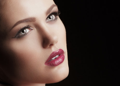 Fashion woman. Stylish makeover. Face close-up.