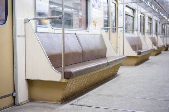 Interior of empty Moscow subway car
