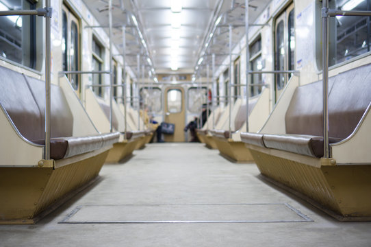Interior of empty Moscow subway car