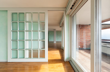 Fototapeta premium Interior, apartment in style classic, large windows