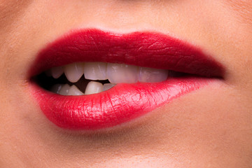 Female lips and teeth looking aggressive
