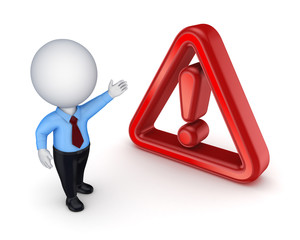 3d small person and warning sign.