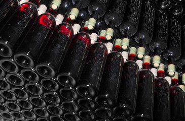 Old bottles of red wine