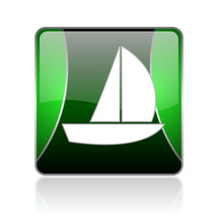 yacht black and green square web glossy icon