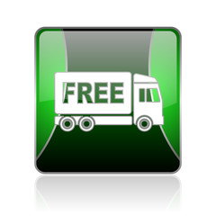 free delivery black and green square web glossy icon