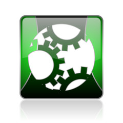 gears black and green square web glossy icon