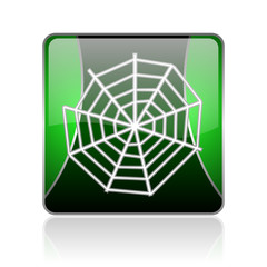 spider web black and green square web glossy icon
