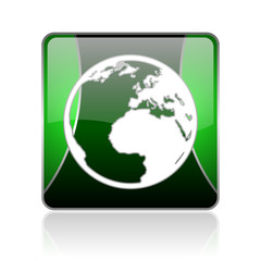 earth black and green square web glossy icon