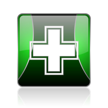 pharmacy black and green square web glossy icon