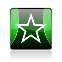 star black and green square web glossy icon