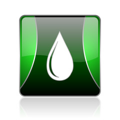 water drop black and green square web glossy icon