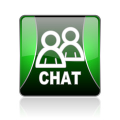 chat black and green square web glossy icon