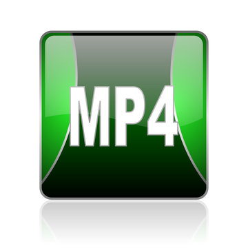 mp4 black and green square web glossy icon