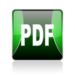 pdf black and green square web glossy icon