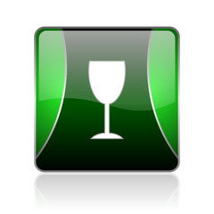 glass black and green square web glossy icon
