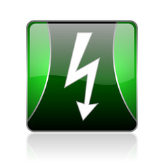 lightning black and green square web glossy icon
