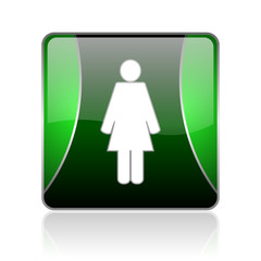 woman black and green square web glossy icon
