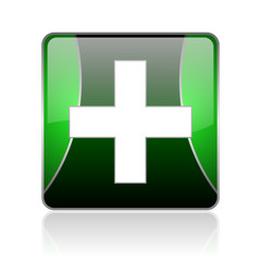 emergency black and green square web glossy icon