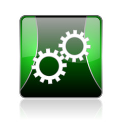 gears black and green square web glossy icon