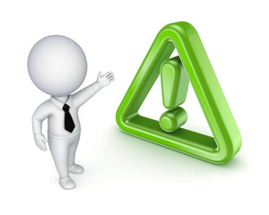 3d small person and warning sign.