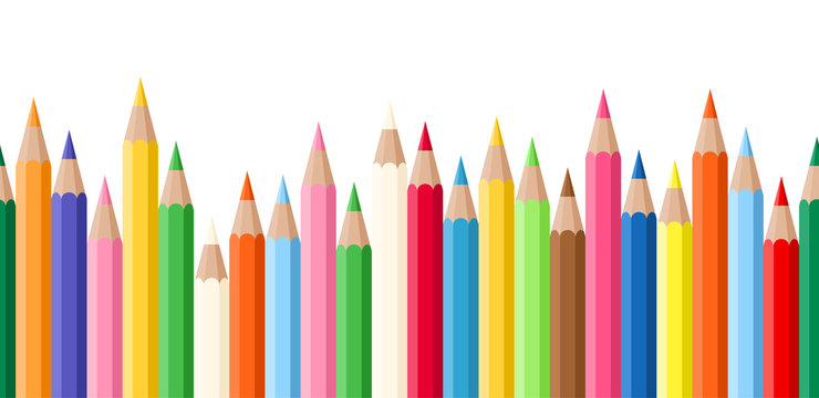 Horizontal seamless background with colored pencils. Vector.