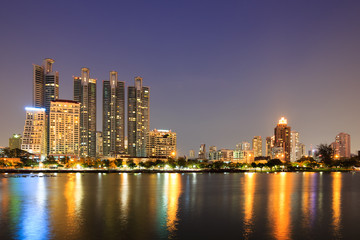 Fototapeta na wymiar Modern residential area at twilight in Bangkok, Thailand
