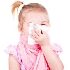 Sick little girl with chickenpox with napkin © len44ik