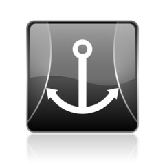 anchor black square web glossy icon