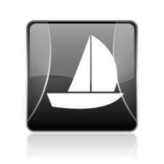 yacht black square web glossy icon