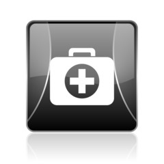 first aid kit black square web glossy icon