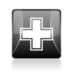 pharmacy black square web glossy icon