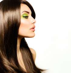 Beautiful Brunette Girl. Healthy Long Brown Hair