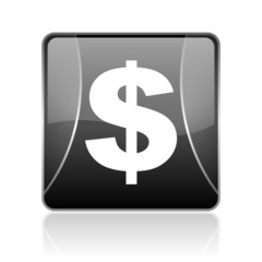 us dollar black square web glossy icon