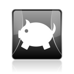 piggy bank black square web glossy icon