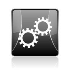gears black square web glossy icon