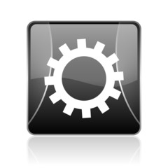 gears black square web glossy icon