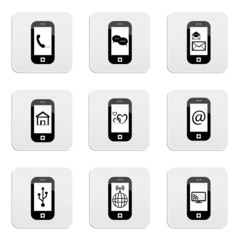 Mobile phone icons with signs on screen