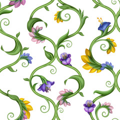 seamless natural lattice pattern with leaves and flowers