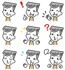 お爺ちゃん　表情　手描き風