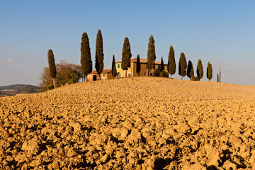 Sunset on countryside near Pienza, Tuscany, Italy