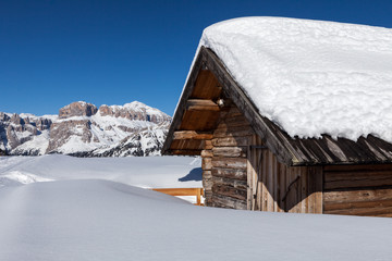 Challet and Sella ronda mountain, Dolomites, europe