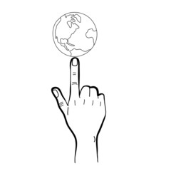 hand drawing hand pointing globe